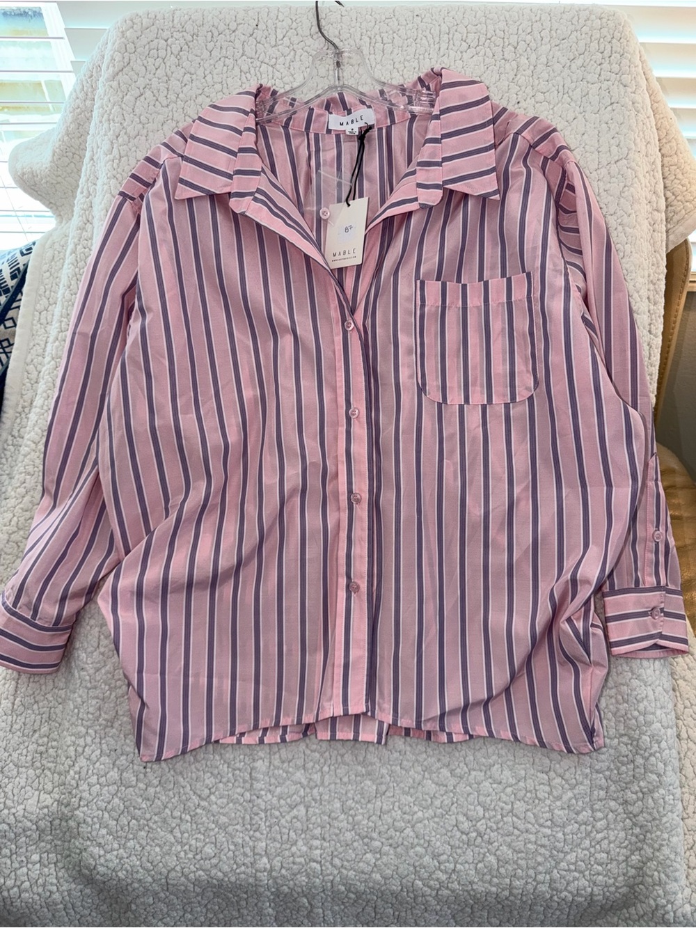 Mable Pink & Navy Striped Button-Down Shirt